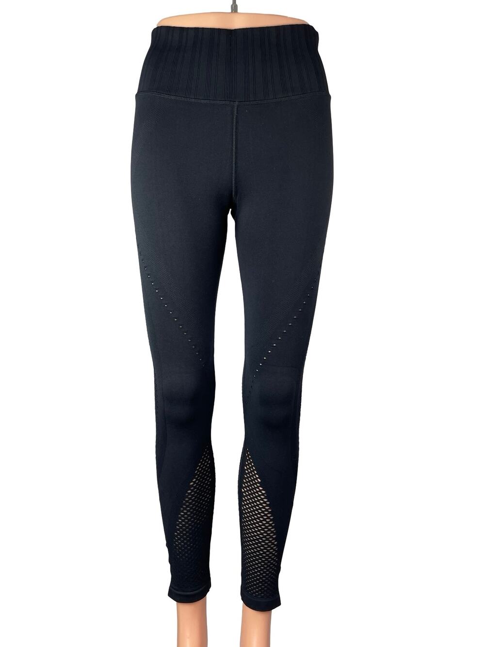 Athleta Women's Black Mesh Fishnet High Rise Yoga Athletic Leggins Pants Size S